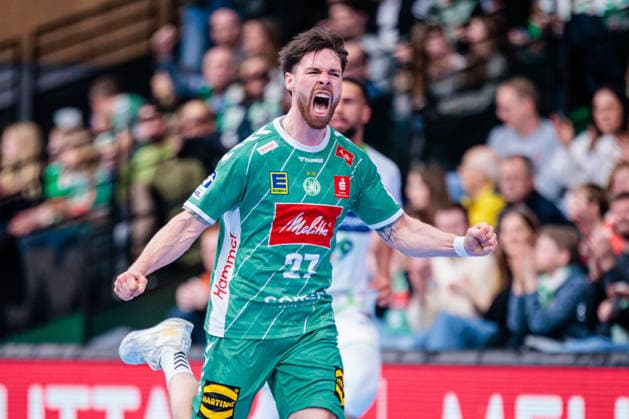 Goal celebration, Tom Bergner GWD Minden, 28 GER, GWD Minden vs HSG Wetzlar, Handball, 1 Bundesliga, 25 Matchday, Season 2025 2026, 14 03 2026 GER, GWD Minden vs HSG Wetzlar, Handball, 1 Bundesliga, 25 Matchday, Season 2025 2026, 14 03 2026 Minden Copyright: xEibner-Pressefoto JanxRollingerx EP_JSK