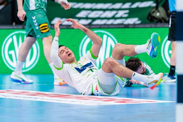 Trouble with Ahmed Nafea HSG Wetzlar, 79 GER, GWD Minden vs HSG Wetzlar, Handball, 1 Bundesliga, 25 Matchday, Season 2025 2026, 14 03 2026 GER, GWD Minden vs HSG Wetzlar, Handball, 1 Bundesliga, 25 Matchday, Season 2025 2026, 14 03 2026 Minden Copyright: xEibner-Pressefoto JanxRollingerx EP_JSK