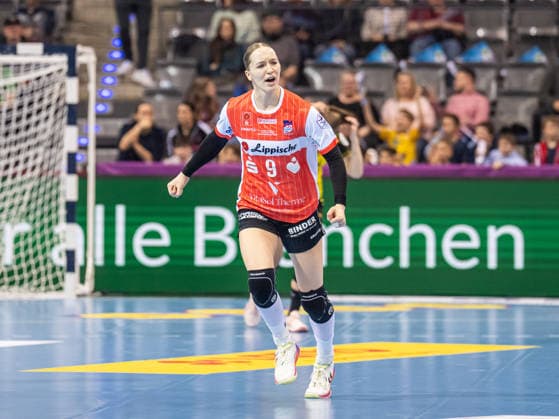 Nieke Kuehne HSG Blomberg Lippe, 09 cheers after a goal, Borussia Dortmund vs HSG Blomberg Lippe, Handball, DHB Pokal Haushahn Final 4, Season 2025 2026, 14 03 2026 Borussia Dortmund vs HSG Blomberg Lippe, Handball, DHB Pokal Haushahn Final 4, Season 2025 2026, 14 03 2026 Stuttgart Copyright: xMichaelxSchmidt Eibner-Pressefotx EP_MST