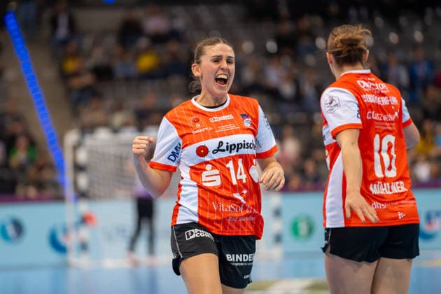 Handball I Women I Season 2025 2026 I DHB Cup Final 4 I Semi-final I Borussia Dortmund HSG Blomberg Lippe I 14 03 2026 Ona Vegue i Pena 14, HSG Blomberg Lippe cheers Stuttgart Porsche Arena Baden Württemberg Germany Copyright: xLobeca MaxxPetershansx