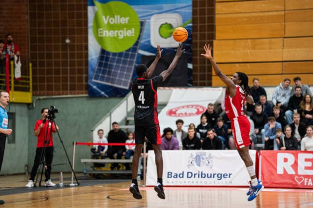 Paderborn Baskets GER vs Bayer Giants Leverkusen GER , Basketball, Barmer 2 Basketball Bundesliga Pro A, 27 Matchday, 14 3 2026, Season 2025 2026, Paderborn Lok Lol Wur Bayer Giants Leverkusen, 04 on a throw from the three meter line Paderborn Sportzentrum Maspernplatz Germany