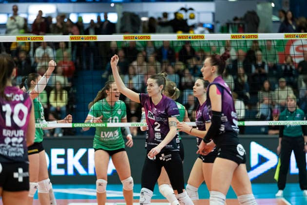 1 Volleyball Bundesliga Women USC Münster vs Schwarz Weiss Erfurt Münster 14 03 2026 Elizabeth Sandbothe 2 Schwarz Weiss Erfurt center 1 Volleyball Bundesliga Women USC Münster vs Schwarz Weiss Erfurt Sporthalle Berg Fidel 14 03 2026 Copyright: xBEAUTIFULxSPORTS Duehringx