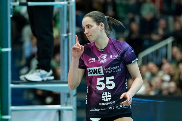 1 Volleyball Bundesliga Women USC Münster vs Schwarz Weiss Erfurt Münster 14 03 2026 Mia Anna Stauß 55 Schwarz Weiss Erfurt 1 Volleyball Bundesliga Women USC Münster vs Schwarz Weiss Erfurt Sporthalle Berg Fidel 14 03 2026 Copyright: xBEAUTIFULxSPORTS Duehringx