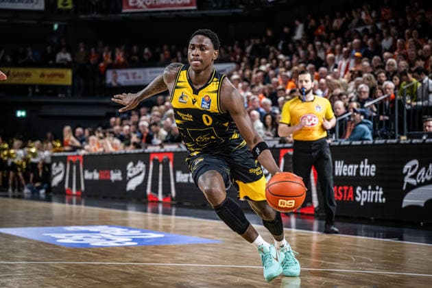 1 Basketball Bundesliga, easyCredit BBL, Season 2025 2026, Men, Main Round, Matchday 24, 14 03 2026, RASTA Vechta MHP Riesen Ludwigsburg Babacar Sane 0 MHP Riesen Ludwigsburg in action Vechta RASTA Dome Lower Saxony Germany
