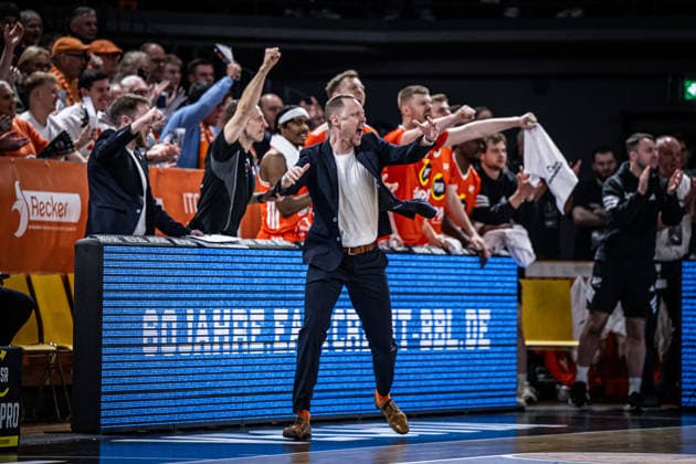 1 Basketball Bundesliga, easyCredit BBL, Season 2025 2026, Men, Main Round, Matchday 24, 14 03 2026, RASTA Vechta MHP Riesen Ludwigsburg Christian Held Head Coach RASTA Vechta during the game Vechta RASTA Dome Lower Saxony Germany