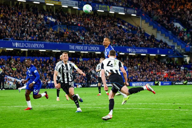 Chelsea v Newcastle United, Premier League Chelsea forward Joao Pedro (20) heads towards goal during the Premier League match between Chelsea and Newcastle United at Stamford Bridge, London, UK on 14 March 2026. Editorial use only DataCo restrictions apply See www.football-dataco.com , Copyright: xNigelxKeenex PSI-23886-0086