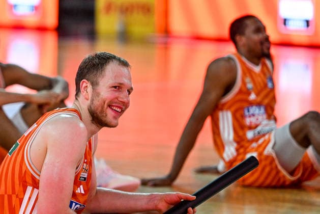 GER, BBL, ratiopharm Ulm vs Science City Jena 14 03 2026, ratiopharm arena, Neu Ulm, GER, BBL, ratiopharm Ulm vs Science City Jena, in the picture Christian Sengfelder Ulm, 43 is happy after the end of the game nordphotoxGmbHx xHafner nph00200