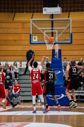Paderborn Baskets GER vs Bayer Giants Leverkusen GER , Basketball, Barmer 2 Basketball Bundesliga Pro A, 27 Matchday, 14 3 2026, Season 2025 2026, Paderborn Eyassu Worku Paderborn Baskets, 24 hits a free throw Paderborn Sportzentrum Maspernplatz Germany
