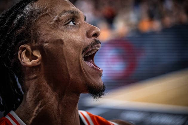 1 Basketball Bundesliga, easyCredit BBL, Season 2025 2026, Men, Main Round, Matchday 24, 14 03 2026, RASTA Vechta MHP Riesen Ludwigsburg Alonzo Verge 11 RASTA Vechta shows emotions during the game Vechta RASTA Dome Lower Saxony Germany