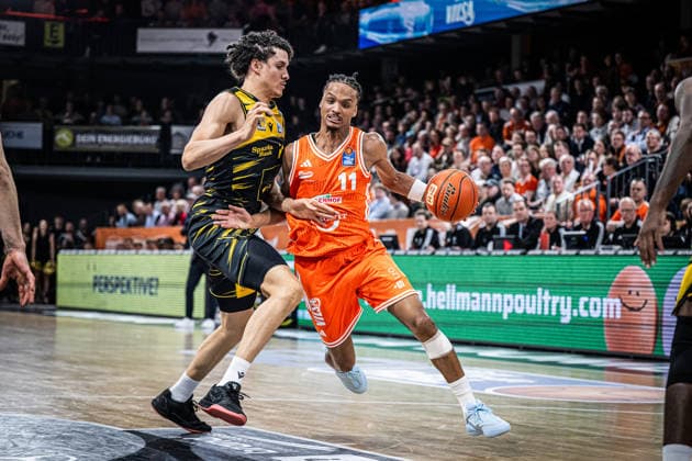 1 Basketball Bundesliga, easyCredit BBL, Season 2025 2026, Men, Main round, 24 Matchday, 14 03 2026, RASTA Vechta MHP Riesen Ludwigsburg Alonzo Verge 11 RASTA Vechta in action Vechta RASTA Dome Lower Saxony Germany