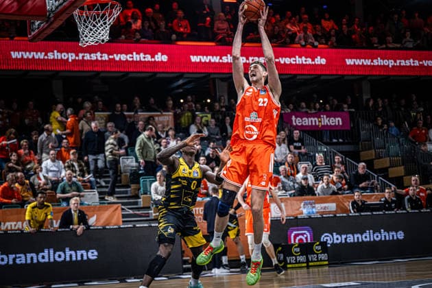 1 Basketball Bundesliga, easyCredit BBL, Season 2025 2026, Men, Main round, 24 Matchday, 14 03 2026, RASTA Vechta MHP Riesen Ludwigsburg Tibor Pleiß 22 RASTA Vechta in action Vechta RASTA Dome Lower Saxony Germany