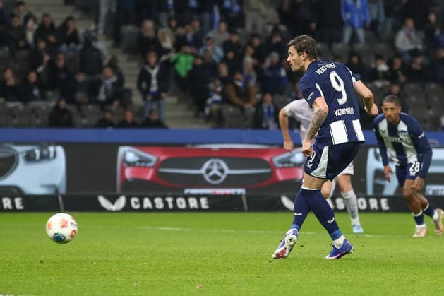 14 03 2026, xtgx, Soccer 2 Bundesliga Hertha BSC Berlin VfL Bochum emspor, v l Dawid Kownacki Hertha, 9 with the 1 0 by penalty kick DFL DFB REGULATIONS PROHIBIT ANY USE OF PHOTOGRAPHS as IMAGE SEQUENCES and or QUASI VIDEO Berlin