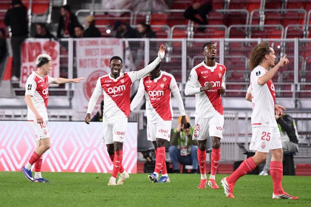 AS Monaco v Stade Brestois 29 - Ligue 1 McDonald s 2025 2026 23 Aladji BAMBA (asm) - 09 Folarin BALOGUN (asm) during the Ligue 1 McDonald s match between Monaco and Brest at Stade Louis II on March 14, 2026 in Monaco, Monaco. Monaco Monaco  Copyright: xFEPx 776348320