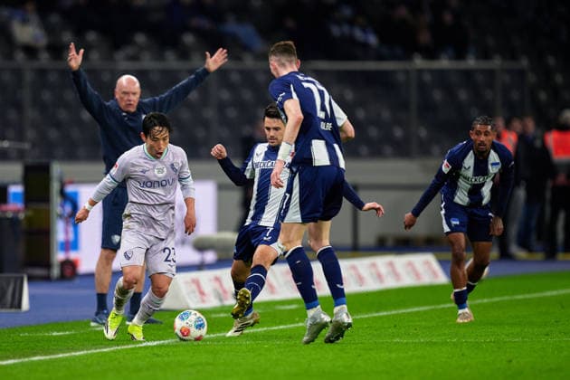 Koji Miyoshi VfL Bochum 1848, 23 , Kevin Vogt VfL Bochum 1848, 07 , Niklas Kolbe Hertha BSC, 27 , GER, Hertha BSC vs ,VfL Bochum 1848, 2 Bundesliga, Season 2025 2026, Matchday 26, 14 03 2026 DFL REGULATES PROHIBIT ANY USE OF PHOTOGRAPHS AS IMAGE SEQUENCES AND OR QUASI VIDEO GER, Hertha BSC vs ,VfL Bochum 1848, 2 Bundesliga, Season 2025 2026, 26 Matchday, 14 03 2026 Berlin Copyright: xClaudiusxRauch,xEibner-Pressefotox xClaudiusxRauchx EP_CRH