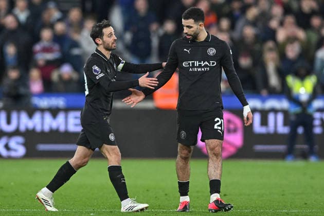 London Stadium Bernardo Silva of Manchester City celebrates after scoring with Rayan Ait-Nouri of Manchester City during the Premier League match between West Ham United and Manchester City at the London Stadium on March 14, 2026 in London, England. (Photo by Vince Mignott SPP) (Vince Mignott SPP) Copyright: xVincexMignott SPPx spp-en-ViMi-SSP_EPL_WHU-v-MANCY-_VM202015