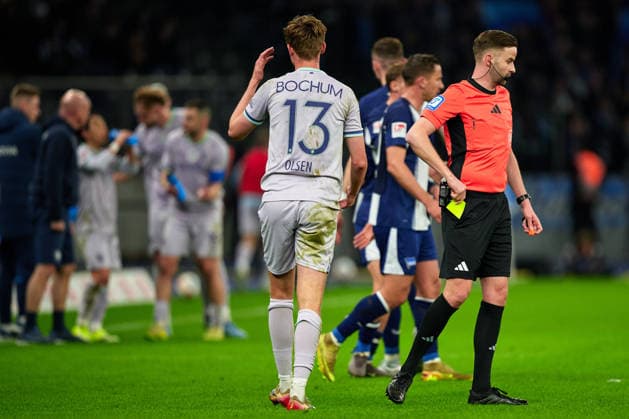 Oliver Olsen VfL Bochum 1848, 13 , yellow card, GER, Hertha BSC vs ,VfL Bochum 1848, 2 Bundesliga, Season 2025 2026, Matchday 26, 14 03 2026 DFL REGULATIONS PROHIBIT ANY USE OF PHOTOGRAPHS AS IMAGE SEQUENCES AND OR QUASI VIDEO GER, Hertha BSC vs ,VfL Bochum 1848, 2 Bundesliga, Season 2025 2026, Matchday 26, 14 03 2026 Berlin Copyright: xClaudiusxRauch,xEibner-Pressefotox xClaudiusxRauchx EP_CRH