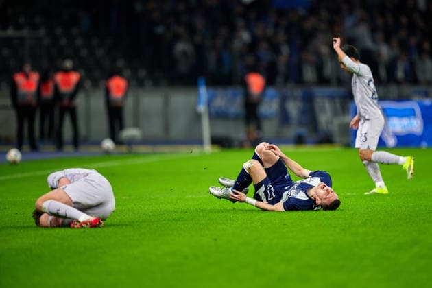 Foul on Niklas Kolbe Hertha BSC, 27 , by Oliver Olsen VfL Bochum 1848, 13 , GER, Hertha BSC vs ,VfL Bochum 1848, 2 Bundesliga, Season 2025 2026, Matchday 26, 14 03 2026 DFL REGULATES PROHIBIT ANY USE OF PHOTOGRAPHS AS IMAGE SEQUENCES AND OR QUASI VIDEO GER, Hertha BSC vs ,VfL Bochum 1848, 2 Bundesliga, Season 2025 2026, 26 Matchday, 14 03 2026 Berlin Copyright: xClaudiusxRauch,xEibner-Pressefotox xClaudiusxRauchx EP_CRH