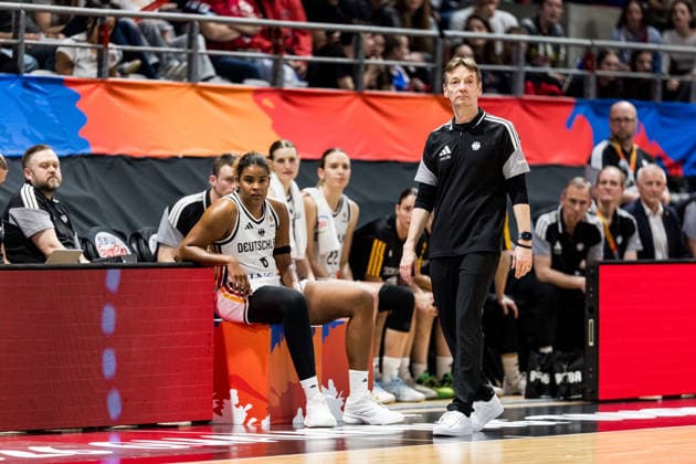 LYON-VILLEURBANNE, FRANCE - MARCH 14: Olaf Lange (Head Coach Germany) during the FIBA Women™s World Cup Qualifying Tournament match between Germany (GER) vs. France (FRA) at Astroballe on matchday 3 of the FIBA Women™s World Cup Qualifying Tournament on March 14, 2026 in Lyon-Villeurbanne, France. France Copyright: xSteffiexWunderlx