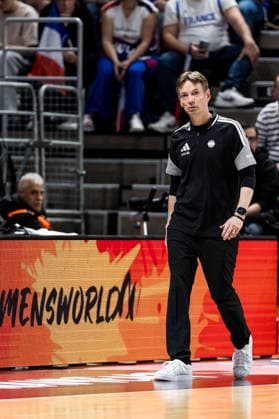 LYON-VILLEURBANNE, FRANCE - MARCH 14: Olaf Lange (Head Coach Germany) during the FIBA Women™s World Cup Qualifying Tournament match between Germany (GER) vs. France (FRA) at Astroballe on matchday 3 of the FIBA Women™s World Cup Qualifying Tournament on March 14, 2026 in Lyon-Villeurbanne, France. France Copyright: xSteffiexWunderlx