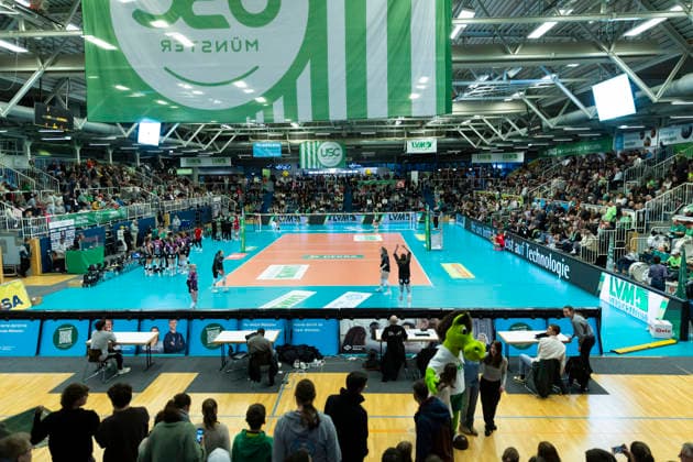 1 Volleyball Bundesliga Women USC Münster vs Schwarz Weiss Erfurt Münster 14 03 2026 2214 spectators in the Berg Fidel sports hall 1 Volleyball Bundesliga Women USC Münster vs Schwarz Weiss Erfurt Sporthalle Berg Fidel 14 03 2026 Copyright: xBEAUTIFULxSPORTS Duehringx