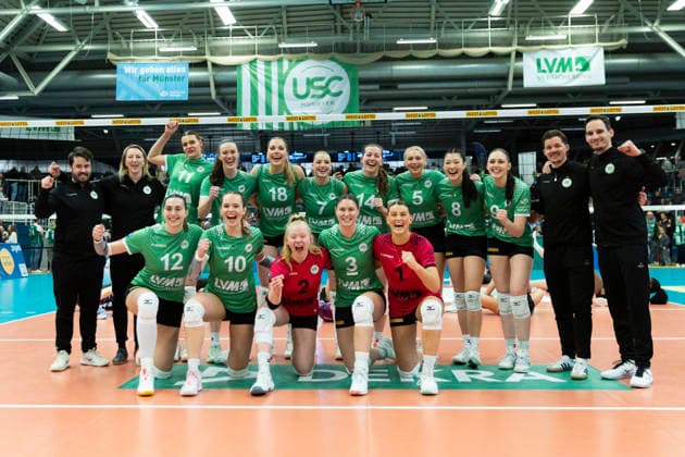 1 Volleyball Bundesliga Women USC Münster vs Schwarz Weiss Erfurt Münster 14 03 2026 Winner photo USC Münster 1 Volleyball Bundesliga Women USC Münster vs Schwarz Weiss Erfurt Sporthalle Berg Fidel 14 03 2026 Copyright: xBEAUTIFULxSPORTS Duehringx