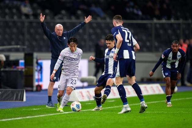 Koji Miyoshi VfL Bochum 1848, 23 , Josip Brekalo Hertha BSC, 07 , Niklas Kolbe Hertha BSC, 27 , Uwe Roesler Head Coach, VfL Bochum 1848 , GER, Hertha BSC vs ,VfL Bochum 1848, 2 Bundesliga, Season 2025 2026, 26 Matchday, 14 03 2026 DFL REGULATIONS PROHIBIT ANY USE OF PHOTOGRAPHS AS IMAGE SEQUENCES AND OR QUASI VIDEO GER, Hertha BSC vs ,VfL Bochum 1848, 2 Bundesliga, Season 2025 2026, 26 Matchday, 14 03 2026 Berlin Copyright: xClaudiusxRauch,xEibner-Pressefotox xClaudiusxRauchx EP_CRH