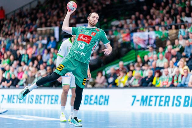 Seven-meter, Alexander Weck GWD Minden, 73 GER, GWD Minden vs HSG Wetzlar, Handball, 1 Bundesliga, 25 Matchday, Season 2025 2026, 14 03 2026 GER, GWD Minden vs HSG Wetzlar, Handball, 1 Bundesliga, 25 Matchday, Season 2025 2026, 14 03 2026 Minden Copyright: xEibner-Pressefoto JanxRollingerx EP_JSK