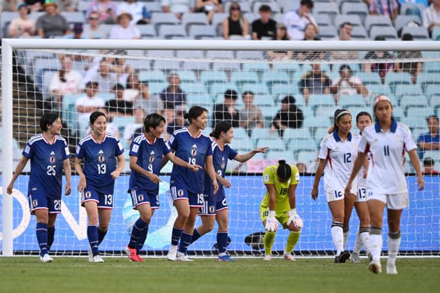 SOCCER ASIAN CUP JAPAN PHILIPPINES, Riko Ueki (3rd from left) of Japan celebrates after scoring a goal during the AFC Women™s Asian Cup Quarter Final match between Japan and the Philipines at Accor Stadium in Sydney, Sunday, March 15, 2026. ( NO ARCHIVING, EDITORIAL USE ONLY SYDNEY NEW SOUTH WALES AUSTRALIA  Copyright: xDEANxLEWINSx 20260315184414915803