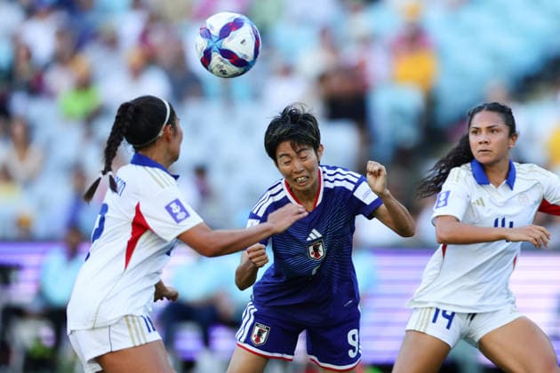 Rico Ueki of Japan heads the ball and scores a goal during the AFC Womens Asian Cup 2026 Quarter Final match between Japan Women and Philippines Women at Stadium Australia, Sydney, Australia on 15 March 2026. Copyright: xPeterxDovganx 44660038