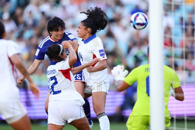 Remina Chiba of Japan scores from a header during the AFC Womens Asian Cup 2026 Quarter Final match between Japan Women and Philippines Women at Stadium Australia, Sydney, Australia on 15 March 2026. Copyright: xPeterxDovganx 44660052