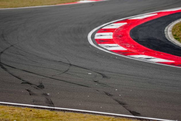 CHINA-MOTORSPORTS F1-SHANGHAI Skid marks on the tracks at Shanghai International Circuit during the race at the F1 Chinese Grand Prix, Shanghai, China, March 15, 2026. NEXPHER Peter Li SHANGHAI
