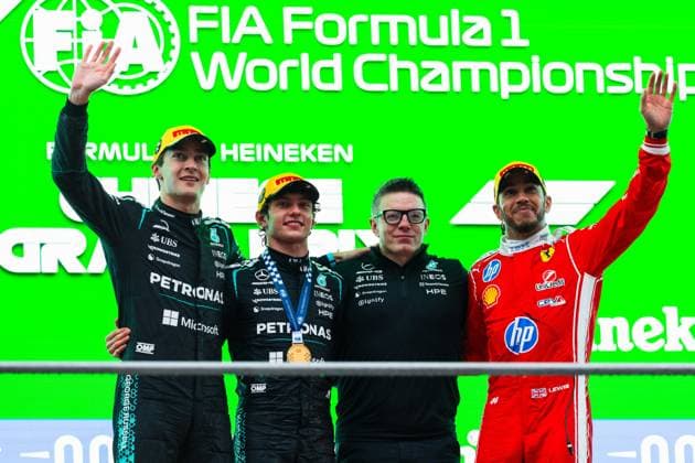 Formula 1 Heineken Chinese Grand Prix 2026 Levi Erb OVERTAKE MAXPPP - Shanghai 15 03 2026 Podium Race winner at the Formula 1 Heineken Chinese Grand Prix 2026, the 2nd round of the 2026 FIA Formula 1 World Championship, WM, Weltmeisterschaft at the Shanghai International Circuit in Shanghai, China, from 12 to 15 March 2026 Shanghai Shanghai International Circuit China  Copyright: xOVERTAKE MAXPPPxLevixErbx OVT202603158203 OVT202603158203