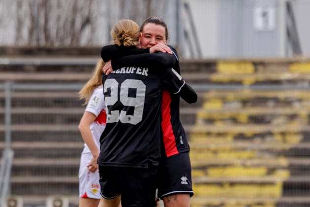 Ingolstadt, Germany 15 March 2026 2 BL Women 2025 2026 FC Ingolstadt 04 vs VfB Stuttgart In the picture 2 from left goal scorer Lara Felix FCI cheers after her goal for 1 0 ESV Stadion Bayern Copyright: xFotostandx xSchäferx