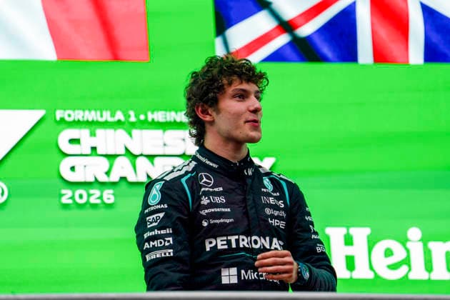 FORMULA ONE CHINESE GRAND PRIX 2026 Kimi Antonelli 12 (ITA) Mercedes on the podium after winning during the Formula 1 Heineken Chinese Grand Prix 2026, 2nd round of the 2026 Formula One World Championship, WM, Weltmeisterschaft from March 13 to 15, 2026 at the Shanghai International Circuit, Shanghai, China. Credit: Robbie Hoad Every Second Media Editorial use only. All images are copyright Every Second Media Limited. No images may be reproduced without prior permission. Copyright: xIMAGO EveryxSecondxMediax ESM-1853-0388 RobbiexHoadx xEveryxSecondxMediax