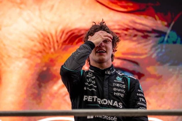 SHANGHAI, CHINA: Andrea Kimi Antonelli, racing for the Mercedes team during the 2026 Formula 1 Chinese Grand Prix at the Shanghai International Circuit in Shanghai, China