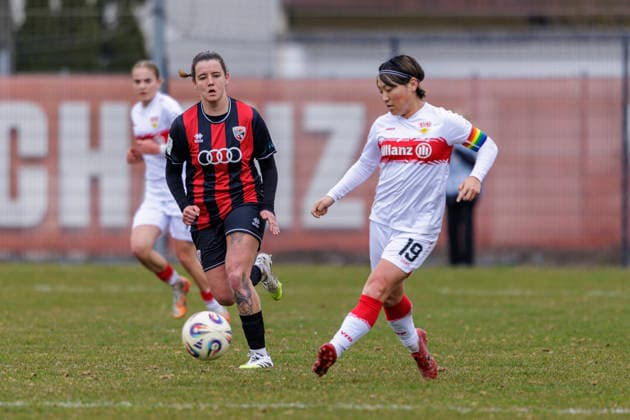 Ingolstadt, Germany 15 March 2026 2 BL Women 2025 2026 FC Ingolstadt 04 vs VfB Stuttgart In the picture from left in the duel Lara Felix FCI and Yuka Hirano VfB ESV Stadion Bayern Copyright: xFotostandx xSchäferx
