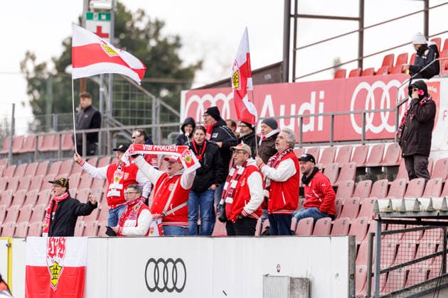 Ingolstadt, Germany 15 March 2026 2 BL Women 2025 2026 FC Ingolstadt 04 vs VfB Stuttgart In the picture The fans of VfB in the guest block ESV Stadion Bayern Copyright: xFotostandx xSchäferx