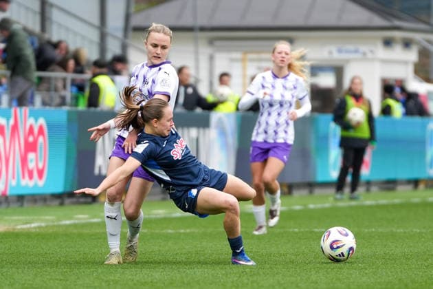 Google Pixel Frauen Bundesliga TSG Hoffenheim vs SGS Essen, Dietmar Hopp Stadion, 15 03 2026 duel between Paula Flach SGS Essen Frauen, 5 and Marie Steiner TSG Hoffenheim Frauen, 19 Google Pixel Frauen Bundesliga TSG Hoffenheim vs SGS Essen, Dietmar Hopp Stadion, 15 03 2026 DFB DFL REGULATIONS PROHIBIT ANY USE OF PHOTOGRAPHS AS IMAGE SEQUENCES AND OR QUASI VIDEO Copyright: xBEAUTILUSxSPORTS Hillx