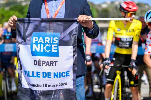 Paris Nice 2026 Stage 8 NICE, FRANCE - MARCH 15 : Illustration picture of the start of the race during stage 8 of the 84th edition of Paris - Nice an UCI World Tour 2.UWT cycling road race stage for Men Elite of 145 km with start in Nice and finish in Nice on March 15, 2026 in Nice, France, 15 03 2026 ( Motordriver Guy De Vuyst - Nice France  Copyright: xNicoxVereeckenx