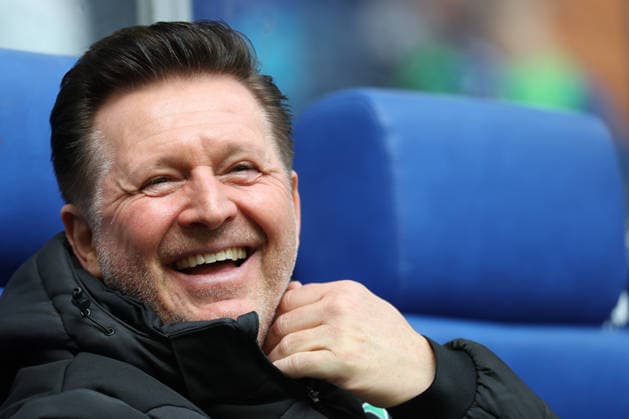 2 Bundesliga FC Schalke 04 Hannover 96 on 15 03 2026 at the Veltins Arena in Schalke Coach Christian Titz Hannover laughs smiles MH