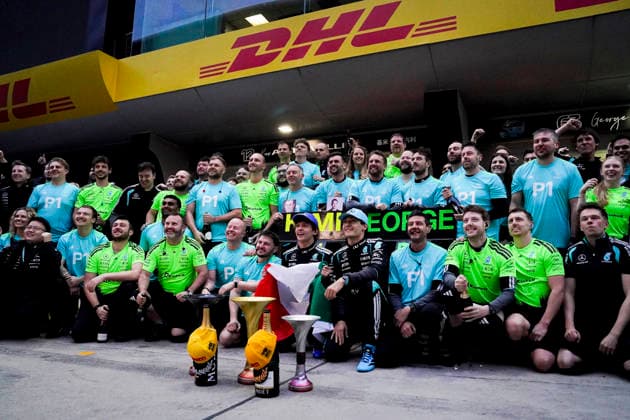FORMULA ONE CHINESE GRAND PRIX 2026 Race Winner Kimi Antonelli 12 (ITA) Mercedes and George Russell 63 (GBR) Mercedes celebrating with team after the race during the Formula 1 Heineken Chinese Grand Prix 2026, 2nd round of the 2026 Formula One World Championship, WM, Weltmeisterschaft from March 13 to 15, 2026 at the Shanghai International Circuit, Shanghai, China. Credit: Robbie Hoad Every Second Media Editorial use only. All images are copyright Every Second Media Limited. No images may be reproduced without prior permission. Copyright: xIMAGO EveryxSecondxMediax ESM-1853-0416 RobbiexHoadx xEveryxSecondxMediax