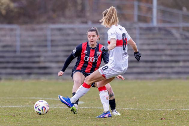 Ingolstadt, Germany 15 March 2026 2 BL Women 2025 2026 FC Ingolstadt 04 vs VfB Stuttgart In the picture from left in the duel Lara Felix FCI and Maximiliane Rall VfB ESV Stadion Bayern Copyright: xFotostandx xSchäferx