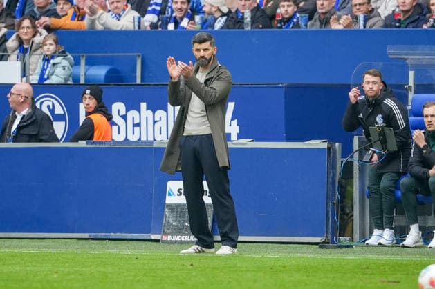 Soccer 2 Bundesliga, Matchday 26, FC Schalke 04 Hannover 96 on 15 03 2026 in Gelsenkirchen VELTINS Arena , Germany, Season 2025 2026 DFB DFL REGULATIONS PROHIBIT ANY USE OF PHOTOGRAPHS as IMAGE SEQUENCES and or QUASI VIDEO Miron Muslic Head Coach S04 is satisfied with the performance of his team Gelsenkirchen VELTINS Arena Germany Copyright: xChristophxKinzingerx