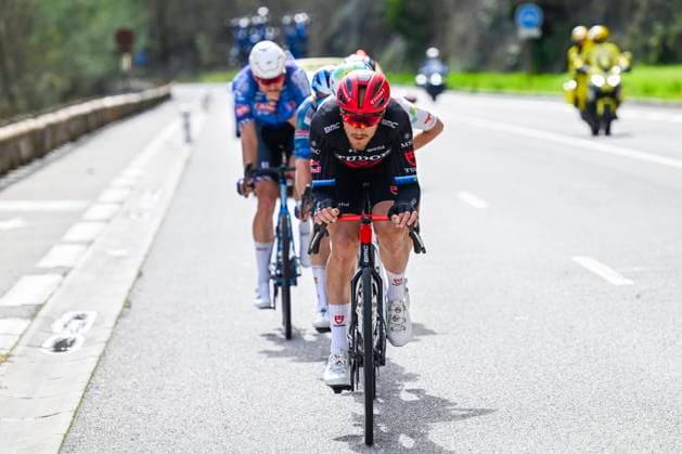 Paris Nice 2026 Stage 8 NICE, FRANCE - MARCH 15 : Trentin Matteo (ITA) of Tudor Pro Cycling Team leading the escape pack during stage 8 of the 84th edition of Paris - Nice an UCI World Tour 2.UWT cycling road race stage for Men Elite of 145 km with start in Nice and finish in Nice on March 15, 2026 in Nice, France, 15 03 2026 ( Motordriver Guy De Vuyst - Nice France  Copyright: xNicoxVereeckenx