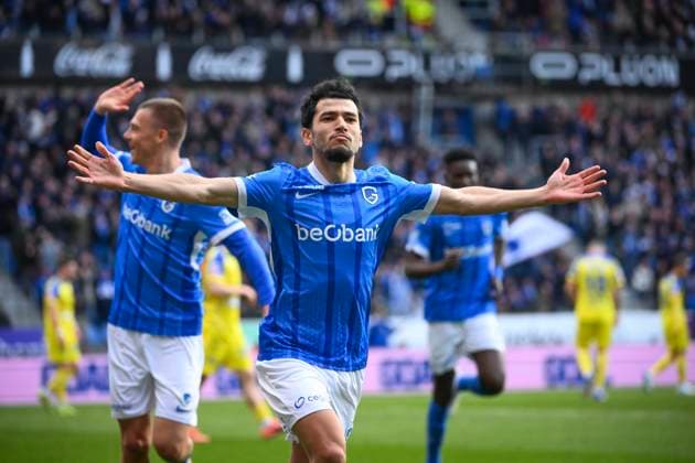 KRC Genk v Sint-Truidense VV - Jupiler Pro League GENK, BELGIUM - MARCH 15 : El Ouahdi Zakaria defender of KRC Genk celebrates after scoring during the Jupiler Pro League match between KRC Genk and Sint-Truidense VV on March 15, 2026 in Genk, Belgium, 15 03 2026 Genk Belgium  Copyright: xVincentxKalutx