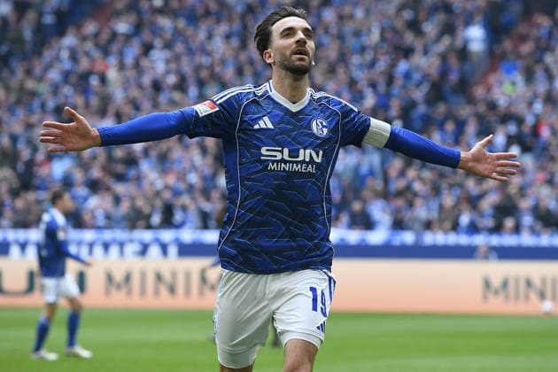Soccer 2 Bundesliga 26 Matchday FC Schalke 04 Hannover 96 on 15 03 2026 at the Veltins Arena in Gelsenkirchen Goal celebration to 2 0 by Kenan Karaman Schalke DFL regulations prohibit any use of photographs as image sequences and or quasi video xRx