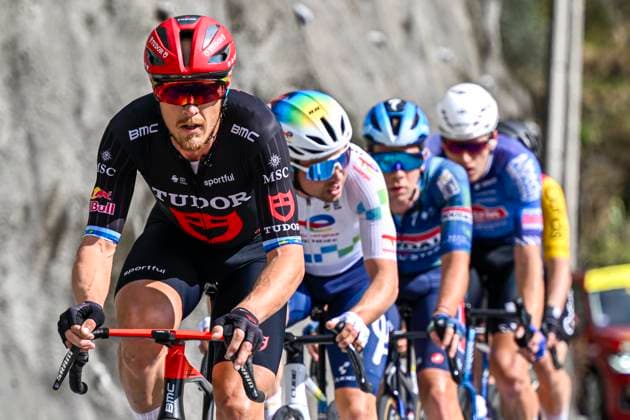 Paris Nice 2026 Stage 8 NICE, FRANCE - MARCH 15 : Trentin Matteo (ITA) of Tudor Pro Cycling Team leading the escape pack during stage 8 of the 84th edition of Paris - Nice an UCI World Tour 2.UWT cycling road race stage for Men Elite of 145 km with start in Nice and finish in Nice on March 15, 2026 in Nice, France, 15 03 2026 ( Motordriver Guy De Vuyst - Nice France  Copyright: xNicoxVereeckenx