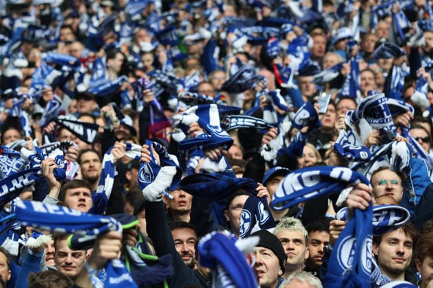 Fans of FC Schalke 04 at the match of the 2 Bundesliga season 2025 26 FC Schalke 04 Hannover 96 Copyright Thomas Pakusch