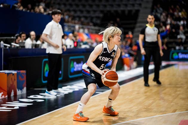 LYON-VILLEURBANNE, FRANCE - MARCH 15: Heji An (Republic of Korea, 5) controls the ball during the FIBA Women™s World Cup Qualifying Tournament match between Philippines (PHI) vs. Republic of Korea (KOR) at Astroballe on matchday 4 of the FIBA Women™s World Cup Qualifying Tournament on March 15, 2026 in Lyon-Villeurbanne, France. France Copyright: xSteffiexWunderlx