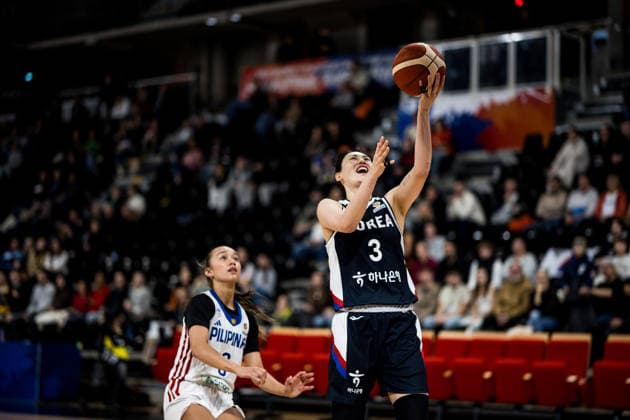 LYON-VILLEURBANNE, FRANCE - MARCH 15: Leeseul Kang (Republic of Korea, 3) shoots the ball during the FIBA Women™s World Cup Qualifying Tournament match between Philippines (PHI) vs. Republic of Korea (KOR) at Astroballe on matchday 4 of the FIBA Women™s World Cup Qualifying Tournament on March 15, 2026 in Lyon-Villeurbanne, France. France Copyright: xSteffiexWunderlx